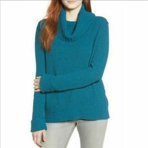 Caslon turtleneck sweater cuff sleeves teal XSP